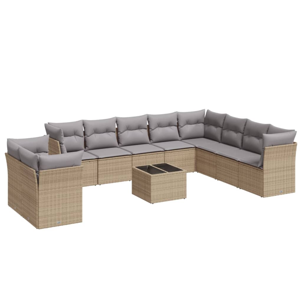 11-Delige Tuinset Met Kussens Poly Rattan Beige