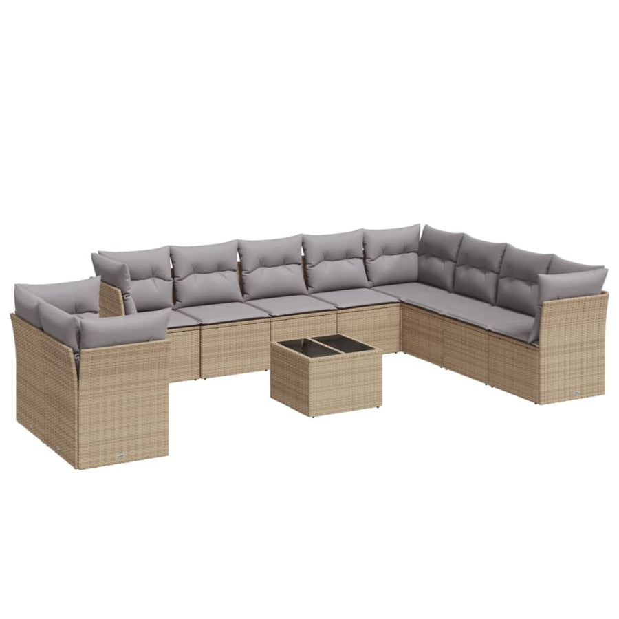 11-Delige Tuinset Met Kussens Poly Rattan Beige