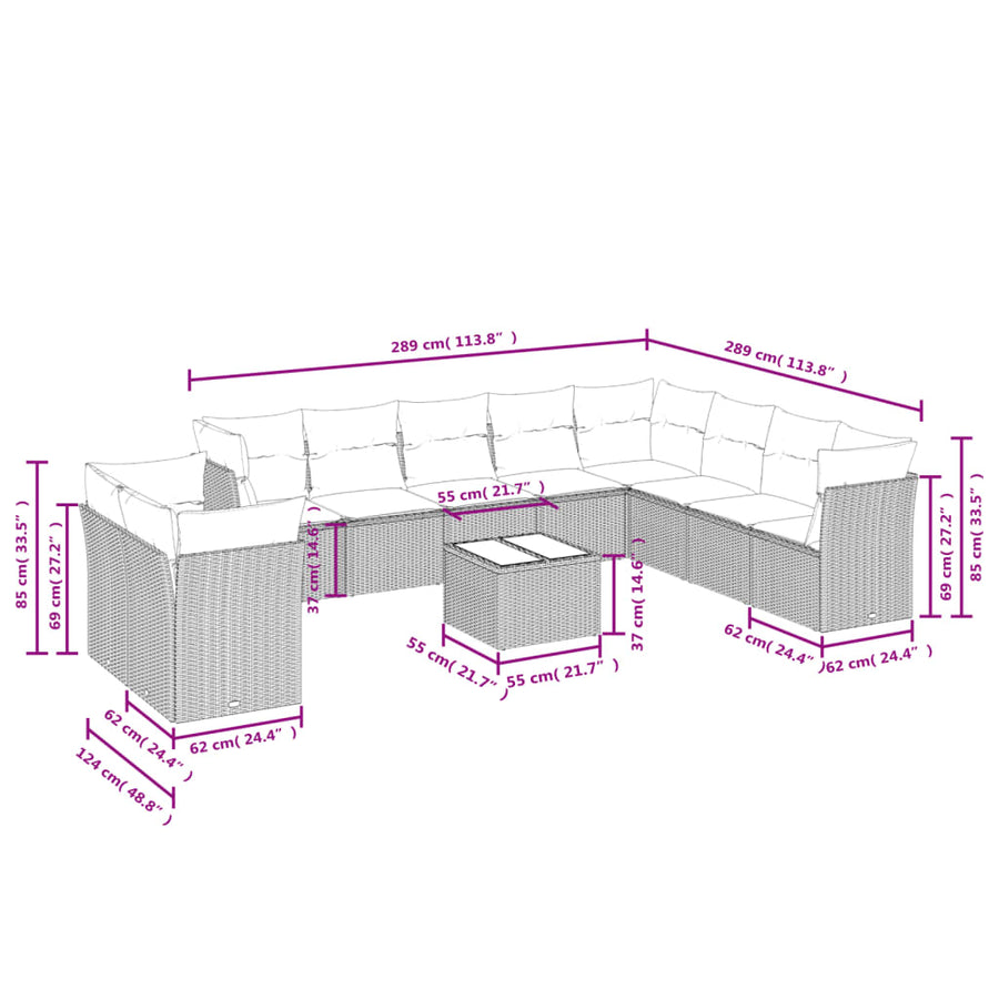 11-Delige Tuinset Met Kussens Poly Rattan Beige