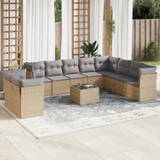 11-piece Garden Furniture Set with Cushions, Poly Rattan, Beige