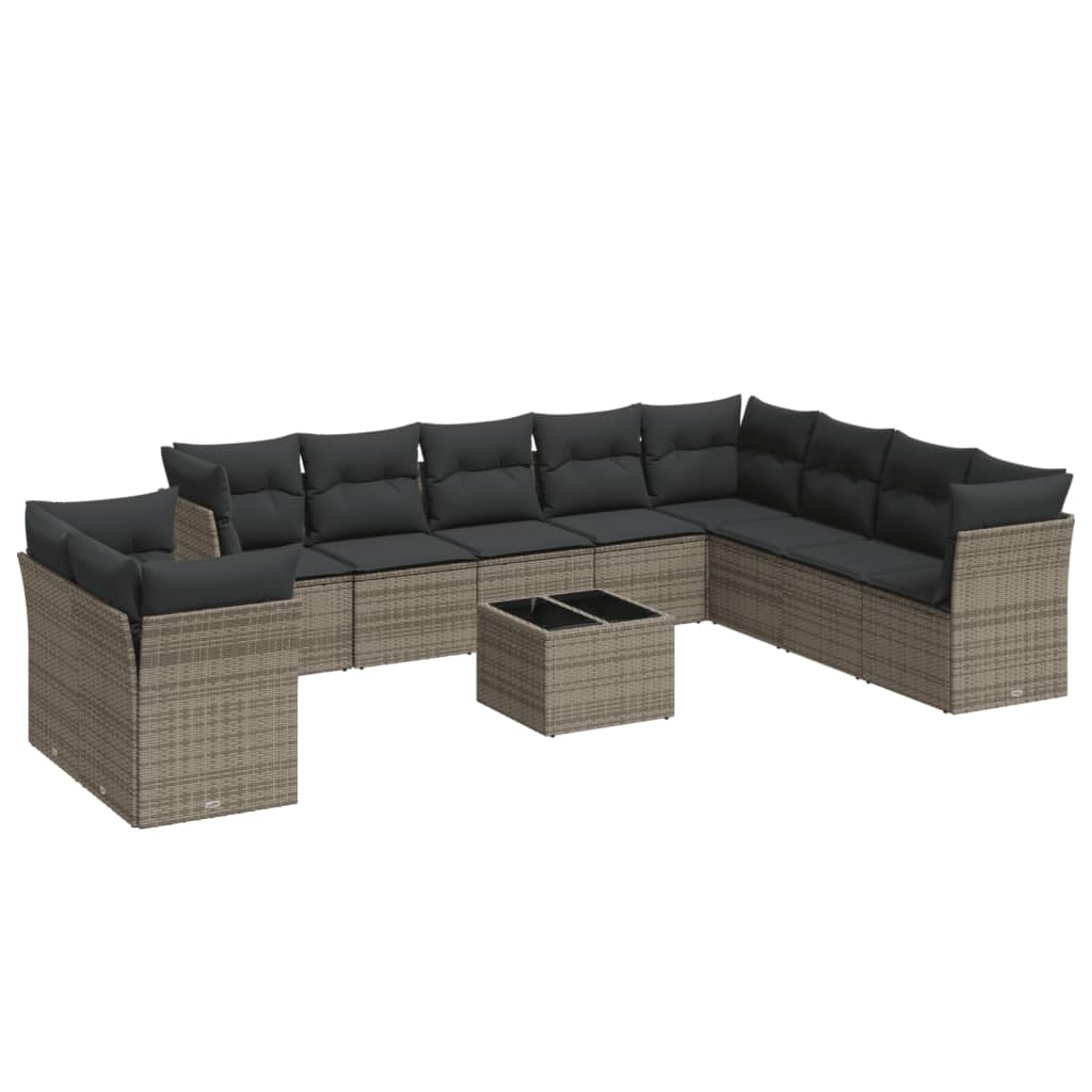 11-Delige Loungeset Met Kussens Poly Rattan Grijs