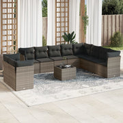 11-piece Loungeset with cushions poly rattan grey