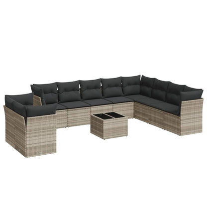 11-delige Loungeset met kussens poly rattan lichtgrijs