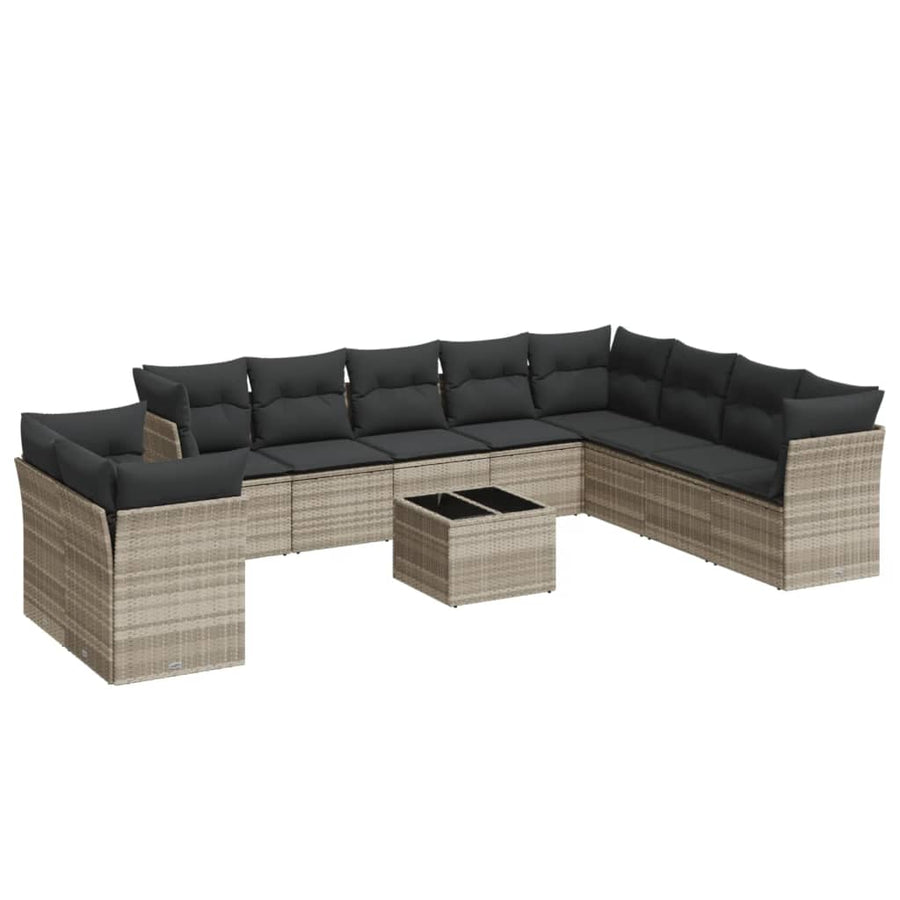 11-delige Loungeset met kussens poly rattan lichtgrijs