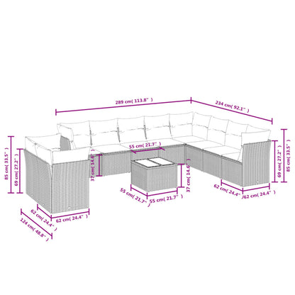 11-delige Loungeset met kussens poly rattan lichtgrijs