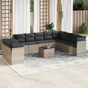 11-Piece Loungeset with cushions poly rattan light gray