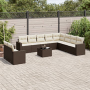 11-Piece Rattan Lounge Set with Cushions Brown