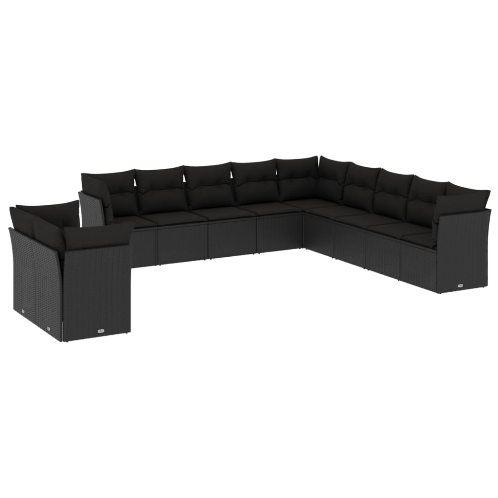 11-Delige Loungeset Met Kussens Poly Rattan Zwart