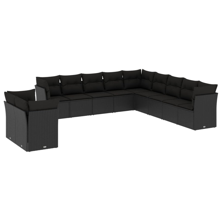 11-Delige Loungeset Met Kussens Poly Rattan Zwart