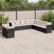 11-piece Lounge Set with Cushions Poly Rattan Black