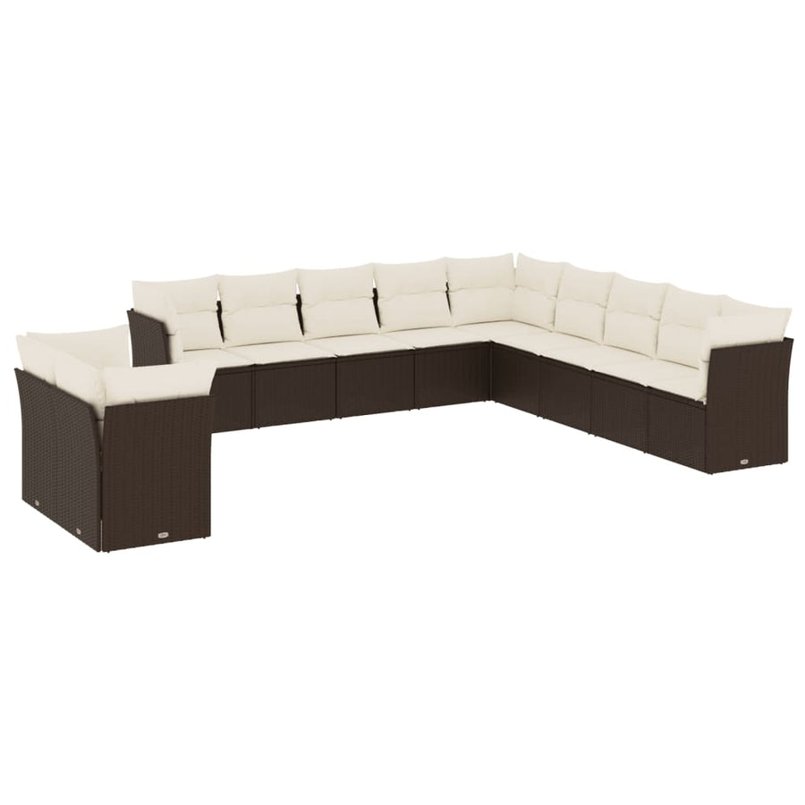 11-delige Loungeset met kussens poly rattan bruin Bruin en crème Zonder tafel