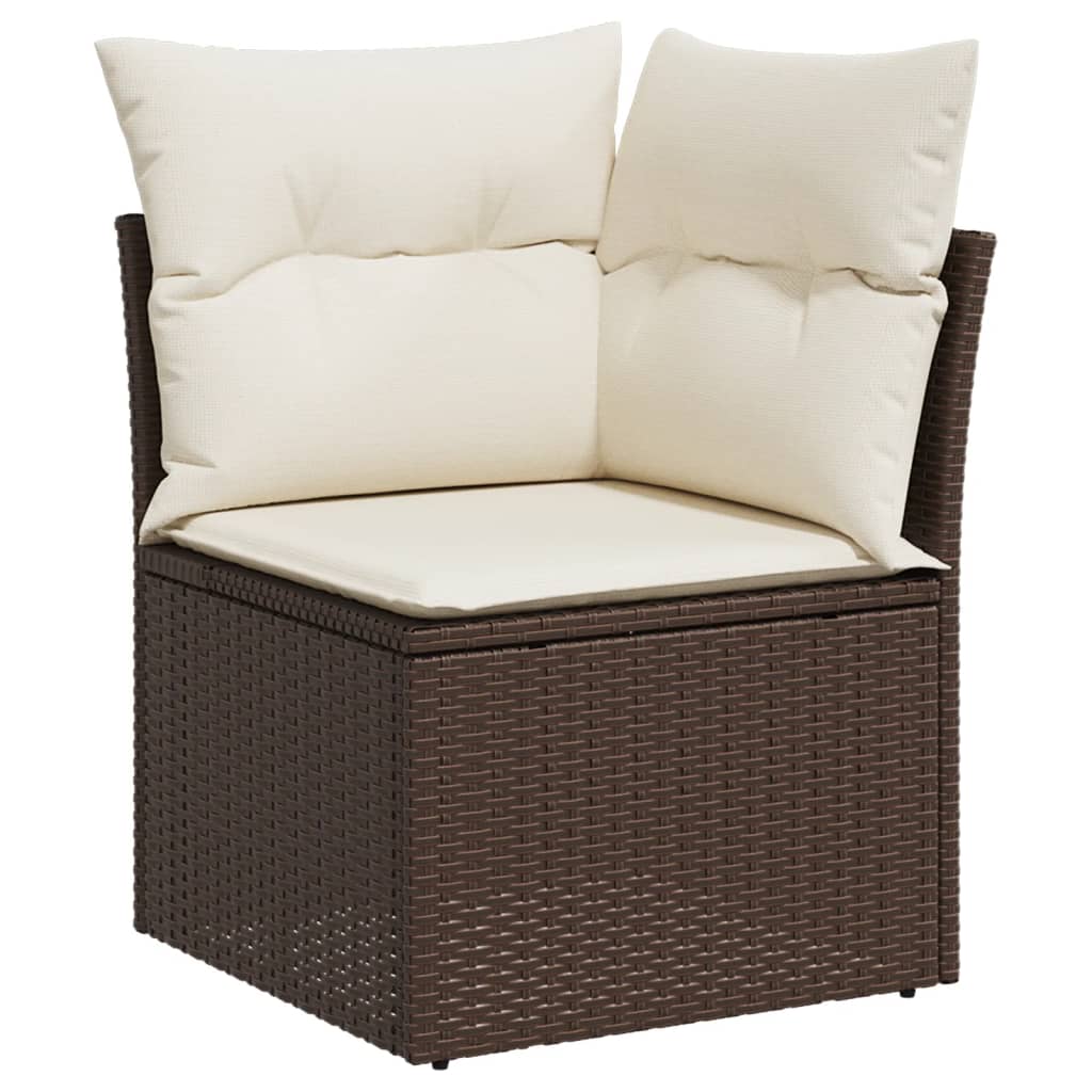 11-delige Loungeset met kussens poly rattan bruin Bruin en crème Zonder tafel