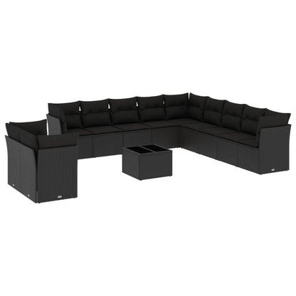 12-Delige Loungeset Met Kussens Poly Rattan Zwart