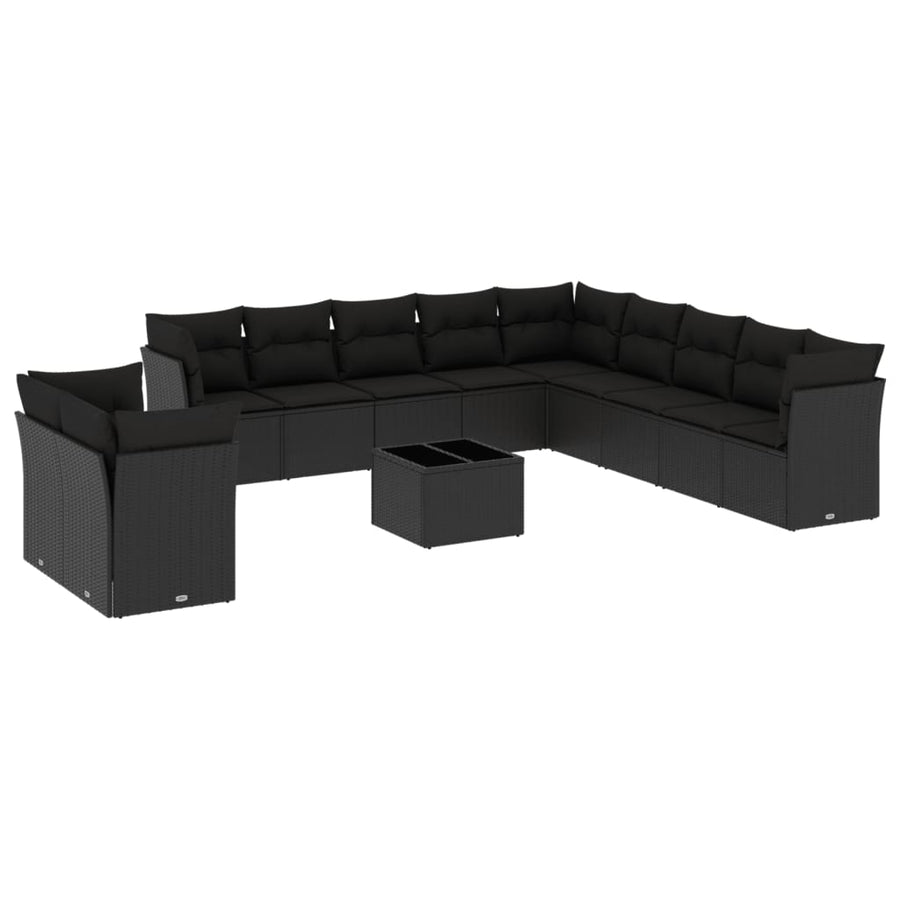 12-Delige Loungeset Met Kussens Poly Rattan Zwart