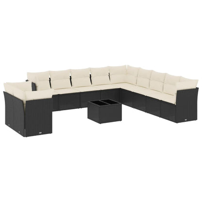 2-delige Loungeset met kussens poly rattan Zwart en crème Met tafel