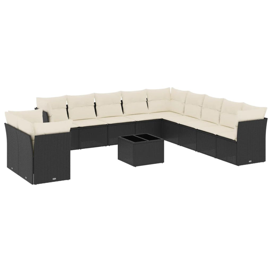 2-delige Loungeset met kussens poly rattan Zwart en crème Met tafel