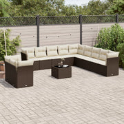 12-piece Lounge Set with Cushions Poly Rattan Brown