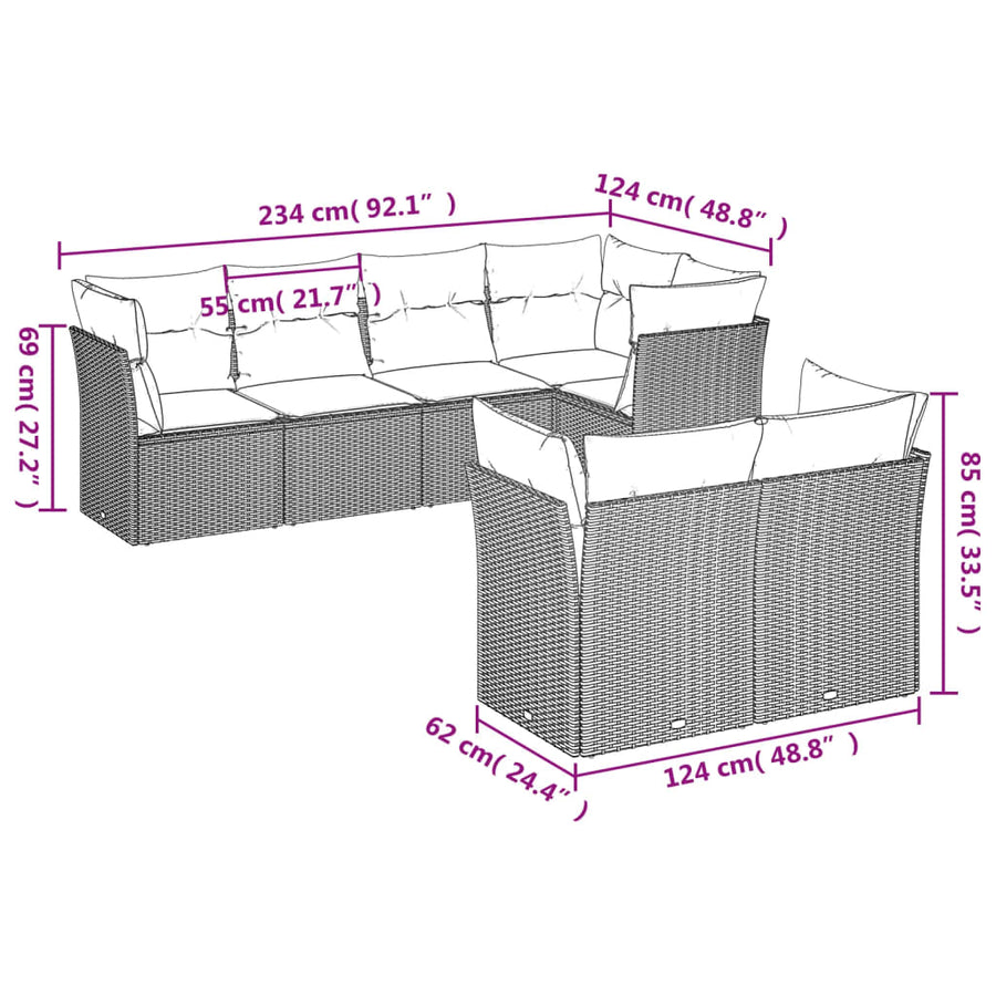 7-Delige Loungeset Met Kussens Poly Rattan Zwart