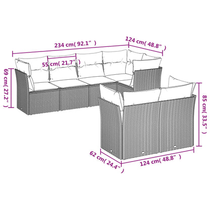 7-delige Loungeset met kussens poly rattan zwart Zwart en crème