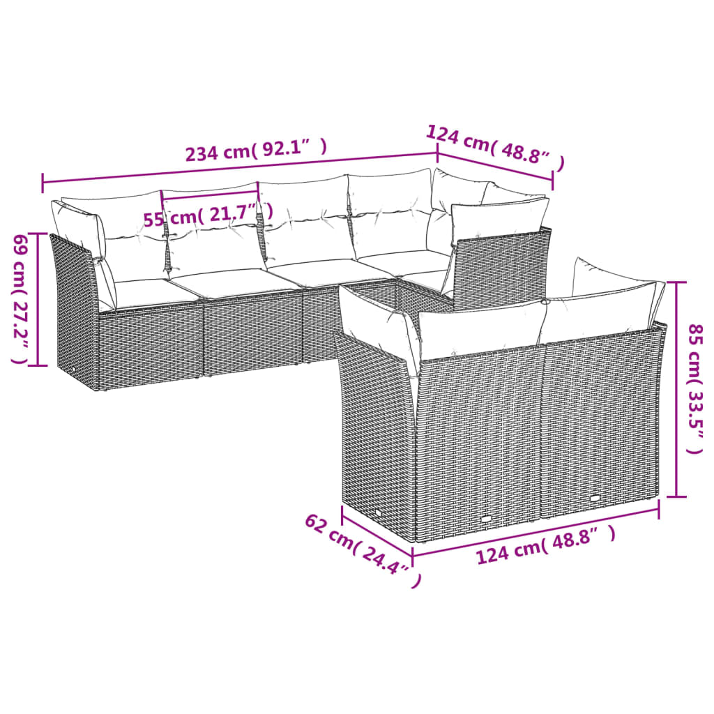 7-Delige Loungeset Met Kussens Poly Rattan Beige