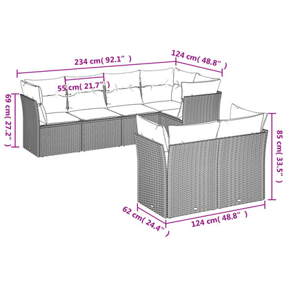 7-Delige Loungeset Met Kussens Poly Rattan Beige