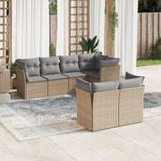 7-piece Loungeset with cushions poly rattan beige
