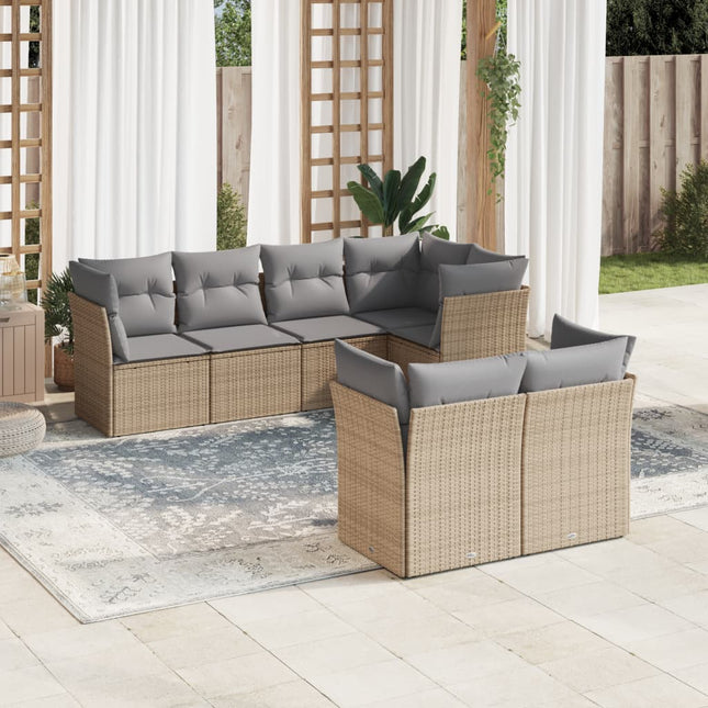 7-Delige Loungeset Met Kussens Poly Rattan Beige