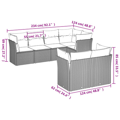 7-Delige Loungeset Met Kussens Poly Rattan Grijs