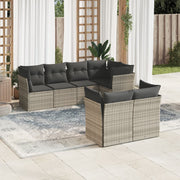 7-piece Lounge Set with cushions poly rattan light grey