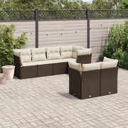 7-Piece Poly Rattan Brown Lounge Set with Cushions