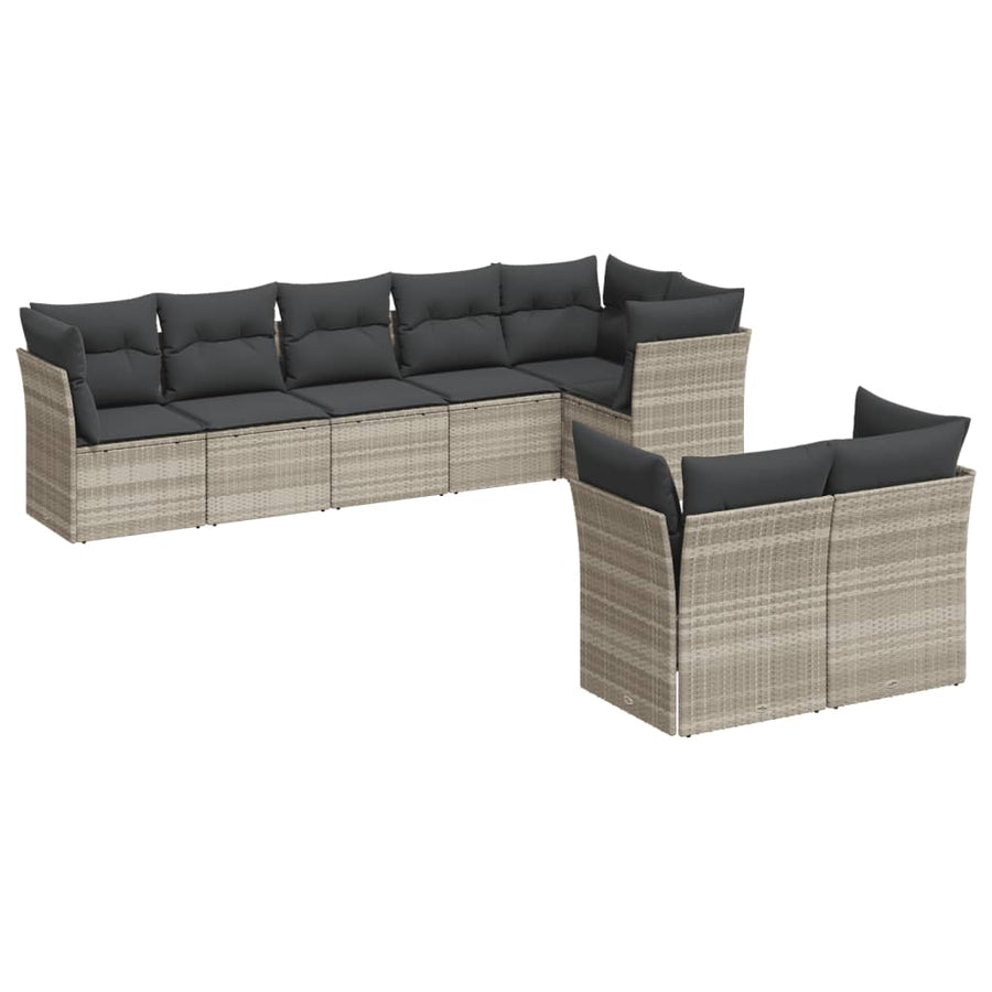 8-delige Loungeset met kussens poly rattan lichtgrijs