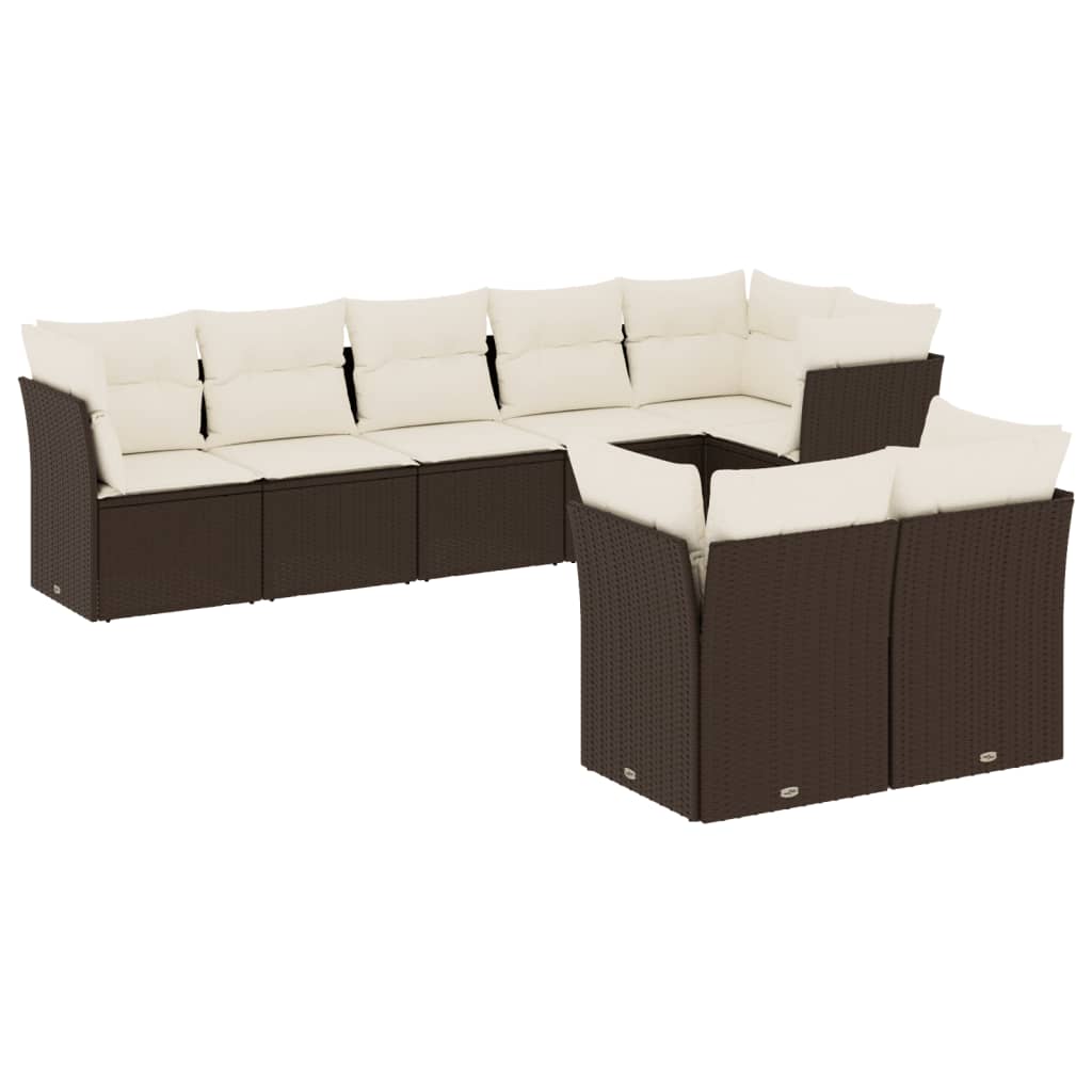8-delige Loungeset met kussens poly rattan bruin Bruin en crème Zonder tafel