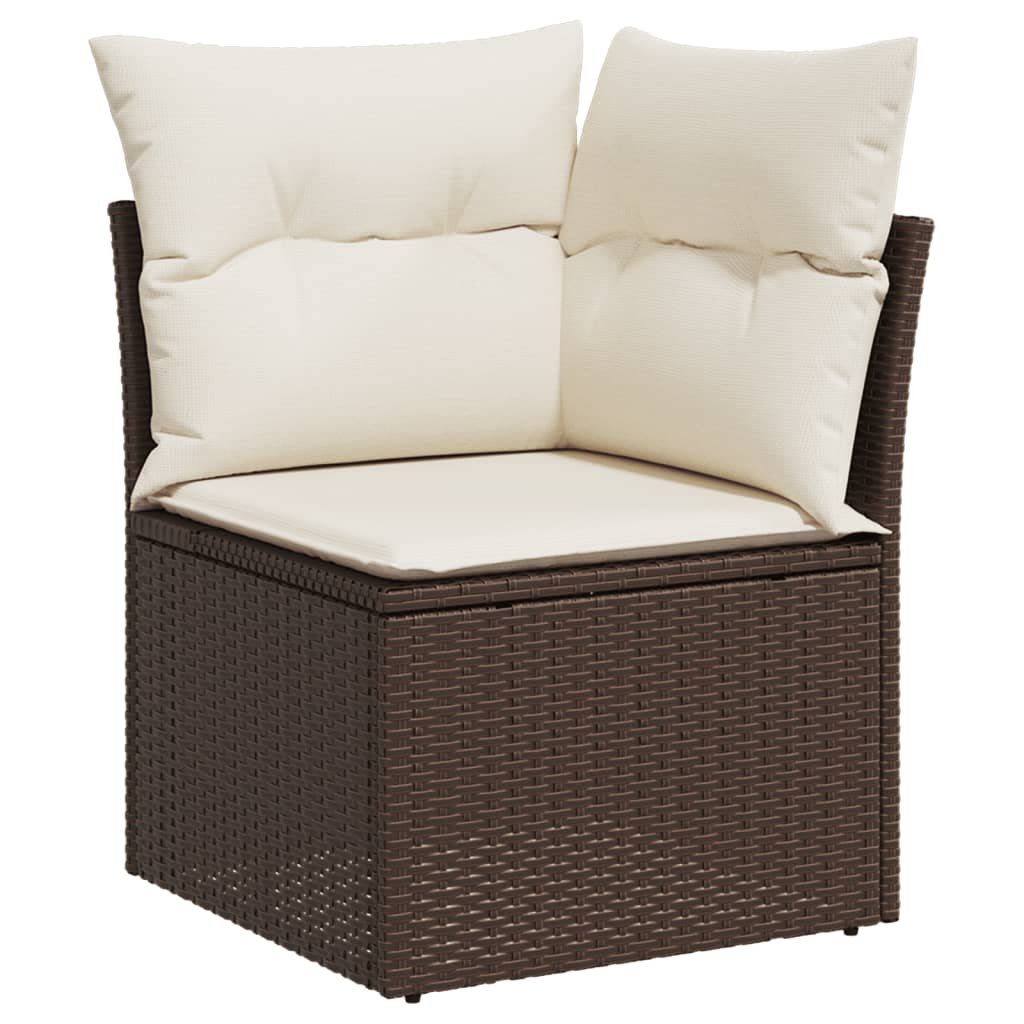 8-delige Loungeset met kussens poly rattan bruin Bruin en crème Zonder tafel
