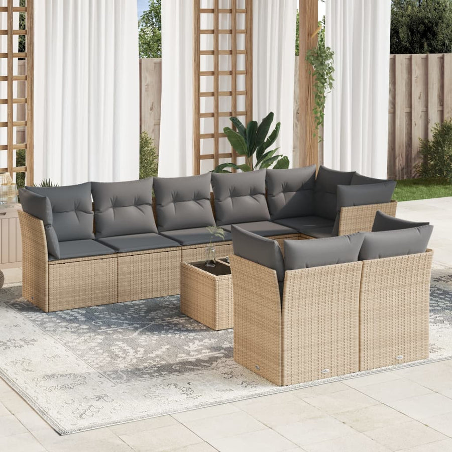 10-Delige Loungeset Met Kussens Poly Rattan Beige Blauw