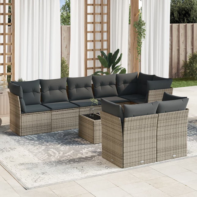 9-Delige Loungeset Met Kussens Poly Rattan Grijs