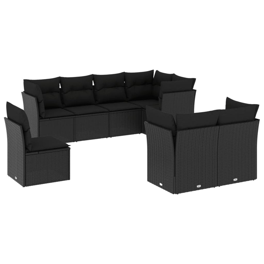8-Delige Loungeset Met Kussens Poly Rattan Zwart Zonder tafel