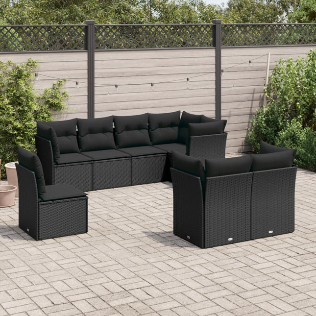 8-Delige Loungeset Met Kussens Poly Rattan Zwart Zonder tafel