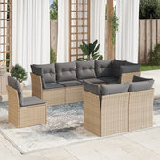 8-piece Lounge Set with Cushions Poly Rattan Beige