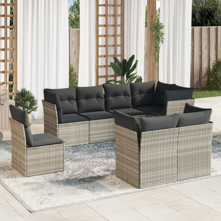 8-delige Loungeset met kussens poly rattan lichtgrijs