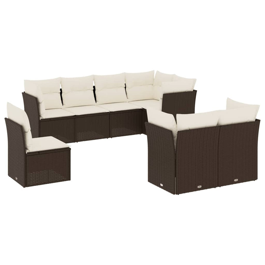 8-Delige Loungeset Met Kussens Poly Rattan Bruin