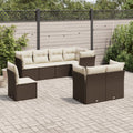 8-delige Loungeset met kussens poly rattan bruin