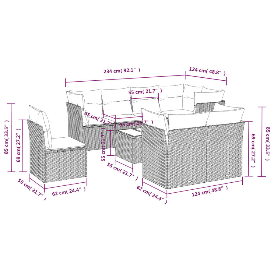 9-Delige Loungeset Met Kussens Poly Rattan Zwart