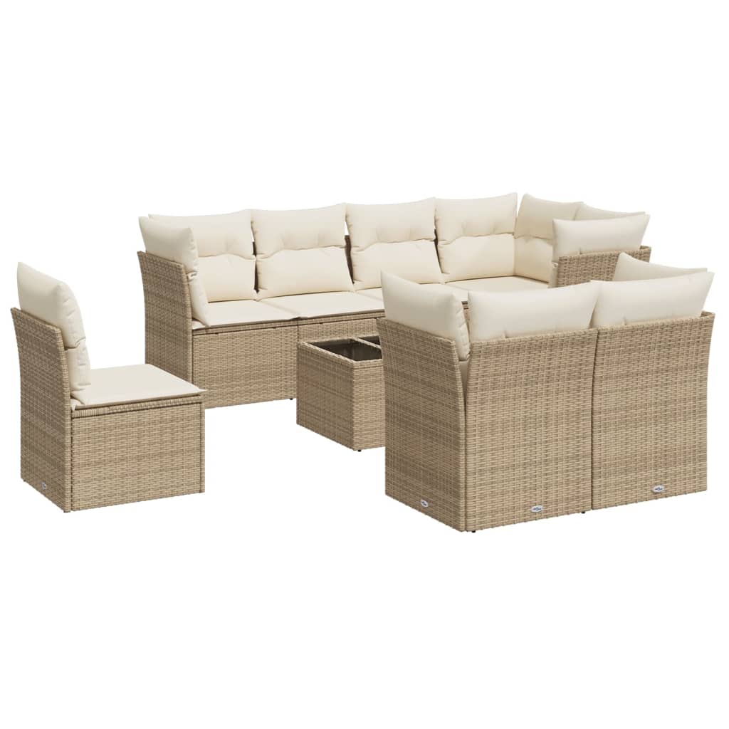 9-Delige Loungeset Met Kussens Poly Rattan Beige beige and cream Met tafel