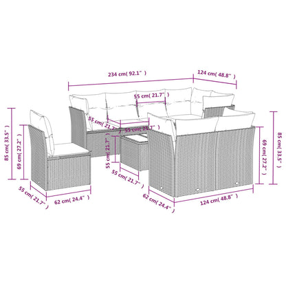 9-Delige Loungeset Met Kussens Poly Rattan Beige beige and cream Met tafel