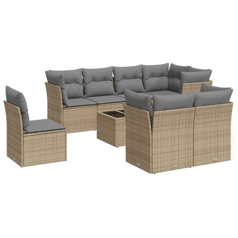 9-Delige Loungeset Met Kussens Poly Rattan Beige en grijs Met tafel