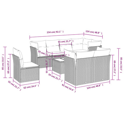 9-delige Loungeset met kussens poly rattan bruin