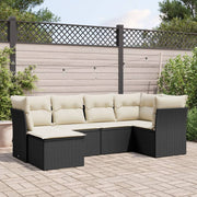 6-piece Lounge Set with cushions poly rattan black