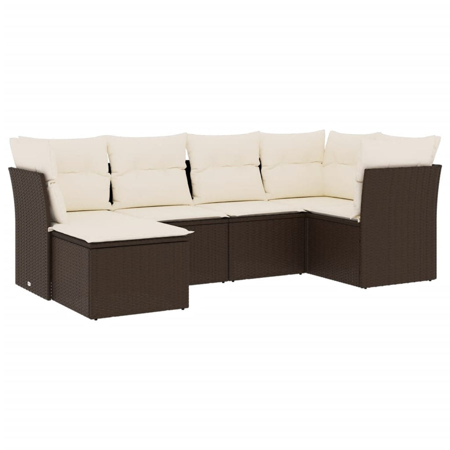 6-Delige Loungeset Met Kussens Poly Rattan Bruin