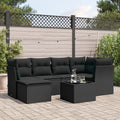 7-delige Loungeset met kussens poly rattan zwart
