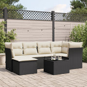 7-piece Loungeset with cushions poly rattan black